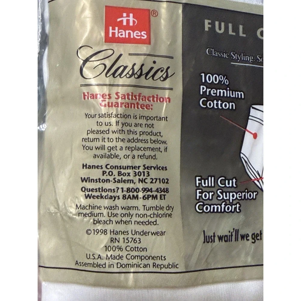 Vintage Classics Hanes White Cotton Briefs XL 40 New Original Package 3 pairs